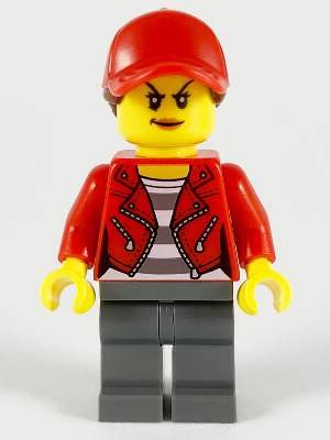 City Bandit Crook (Female, Red Jacket, Red Ball Cap with Reddish Brown Ponytail)- LEGO City Minifigure (2020)