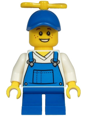 Boy (Male, Blue Overalls, Blue Cap with Tiny Yellow Propeller) - LEGO City Minifigure (2020)