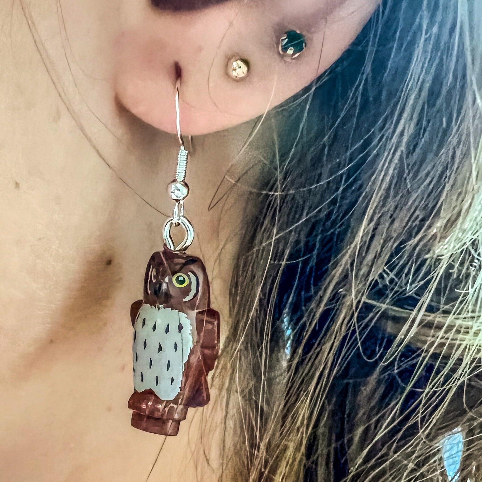 B3 Customs® Reddish Brown Owl Earrings made from LEGO Bricks