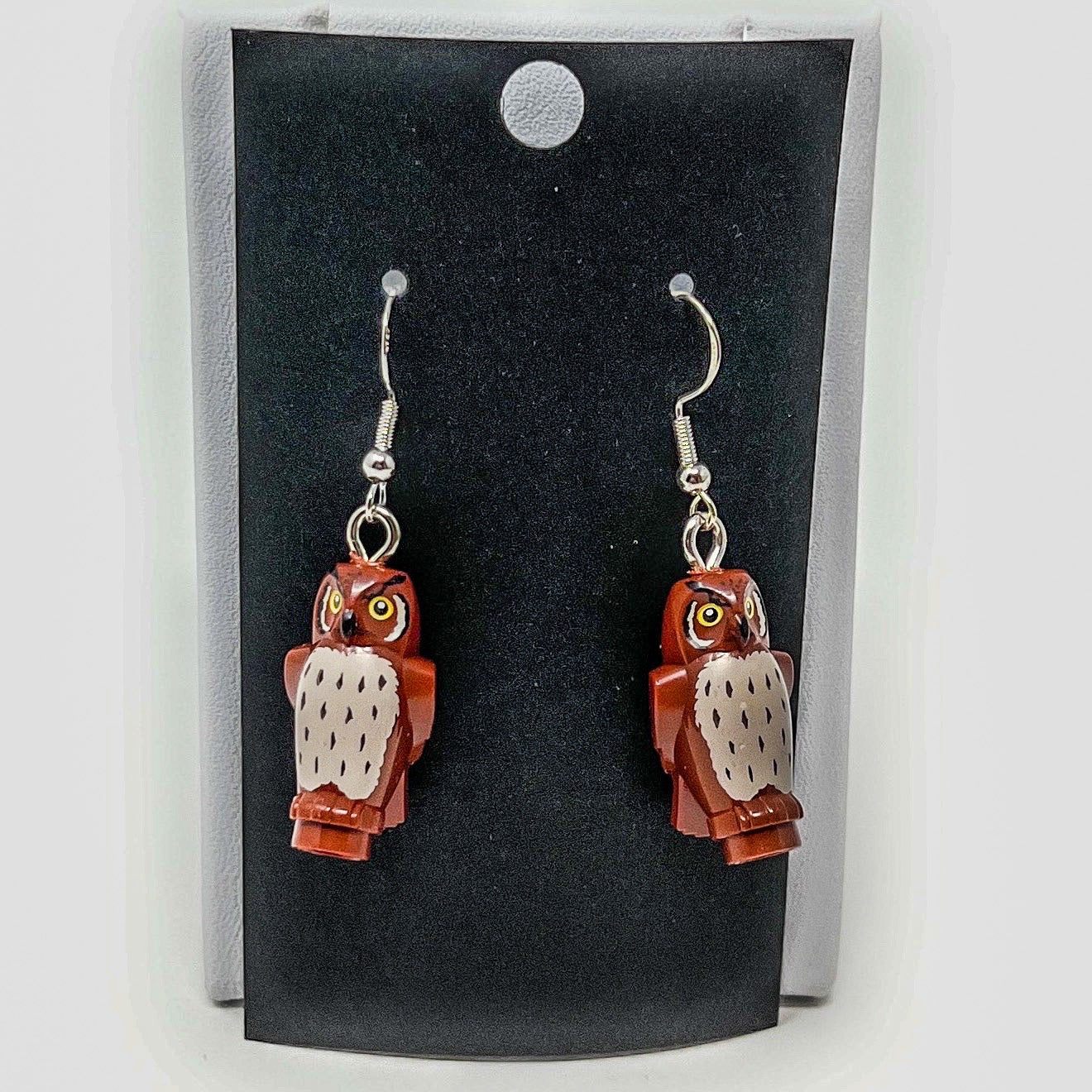 B3 Customs® Reddish Brown Owl Earrings made from LEGO Bricks