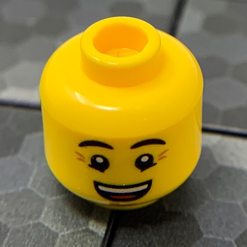 Open Mouth Smile / Queasy Expression with Sweat  (Yellow) - Official LEGO® Minifigure Head