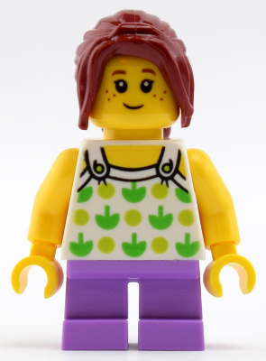 Female, Little Girl (White Top w/ Green Apples, Lavender Legs) - LEGO City Minifigure (2018)