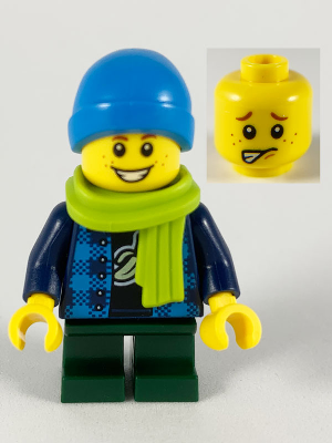 Child Boy (Dark Azure Beanie, Lime Scarf, Banana Shirt, Dark Green Legs)  - LEGO City Minifigure (2020)