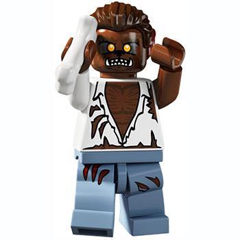 The werewolf is a series 4 minifigure that comes with a bone and a brown hair piece with pointy ears. Werewolf has yellow eyes and fangs.