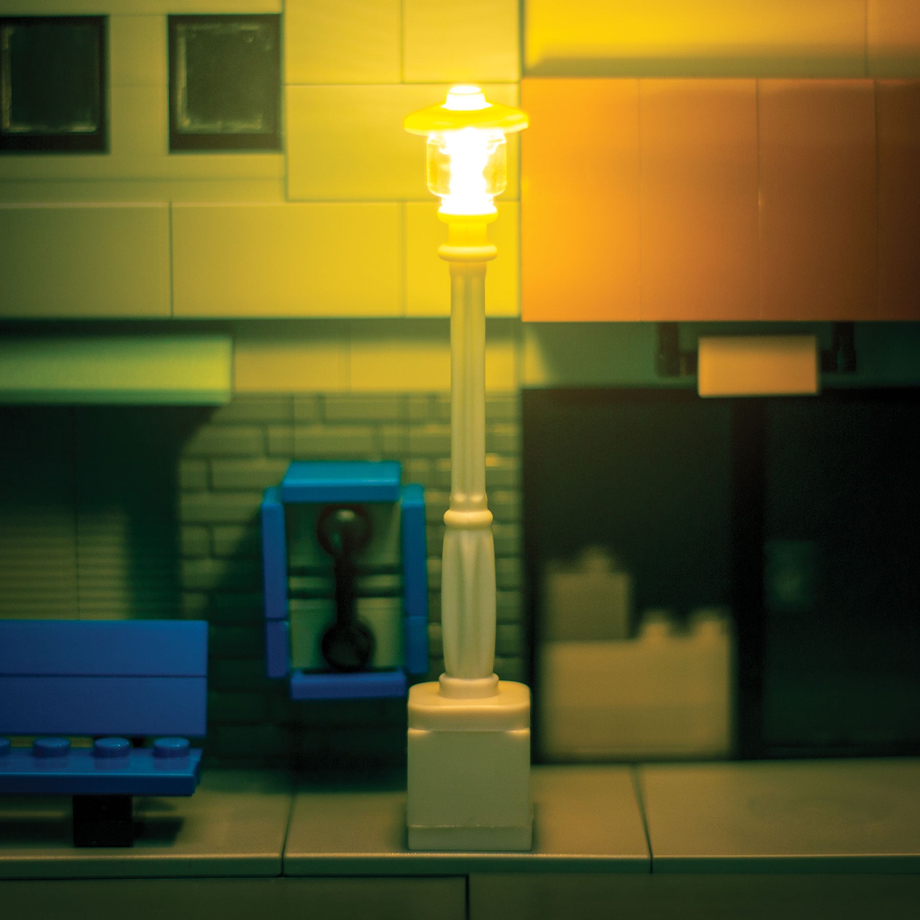 Light-Up Lamp Post (White) on Brick